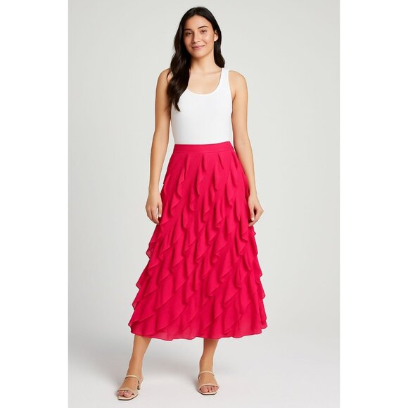 Cable & Gauge‎ Hot Pink Ruffle Tiered Skirt Size S | Feminine Flow | Y2K Revival - Picture 1 of 6